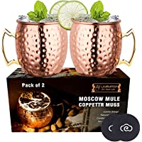 LIVEHITOP 2 Pieza Moscow Mule Taza de Cobre con Costers- Mula de Moscú Copas de cóctel para Fiesta- Bar- Casa- Hotel…